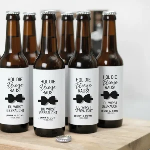 Bierflaschen Etikett “Hol die Fliege raus …”