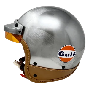 GULF, Motorradhelm, New Jet, classic, gebürsteter Stahl