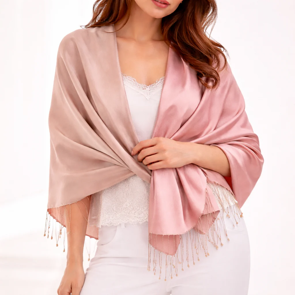 Seidenschal Larina Rosa und Beige – Bild 3